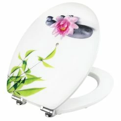 Brandneu 🎁 CORNAT Art Of Acryl WC-Sitz, Hochglanz-Acryloberfläche, Holzkern, Wasser Lilly, KSDSC306 😍