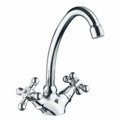 Am billigsten 🥰 CORNAT Nostalgie Spültisch-2-Griff-Einlochbatterie Mit Schwenkbarem Rohrauslauf, Chrom, NO5 💯