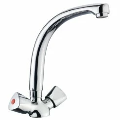 Billig ✔️ CORNAT Lisa Spültisch-2-Griff-Einlochbatterie Mit Schwenkbarem Gussauslauf, Chrom, LI563 💯